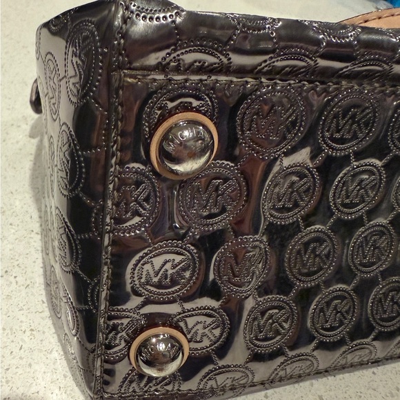 Michael Kors Shiny Silver and Tan Satchel - Picture 5 of 14